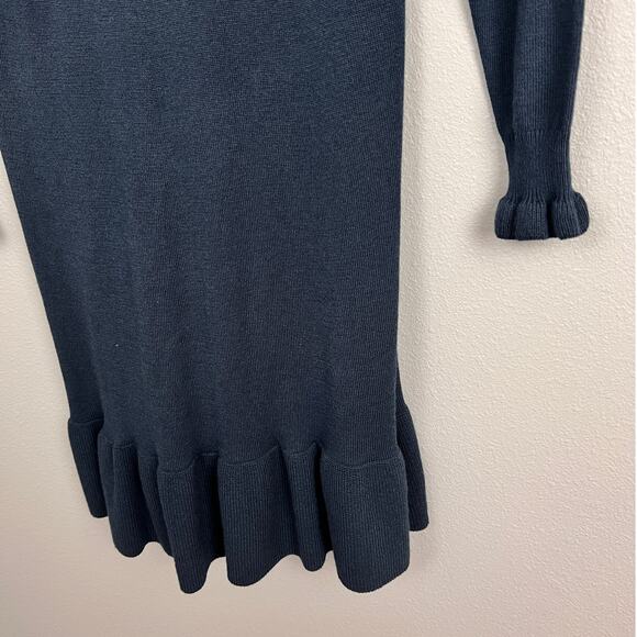 NWT LOFT Womens XSP Navy Wool Tie Neck Sweater Dress Coquette Preppy Holiday‎ - Picture 4 of 11